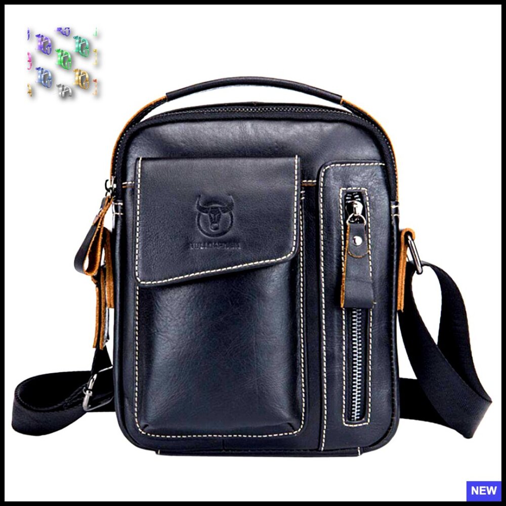 Small Leather Crossbody Messenger Bag Vintage Style Business Travel Sling